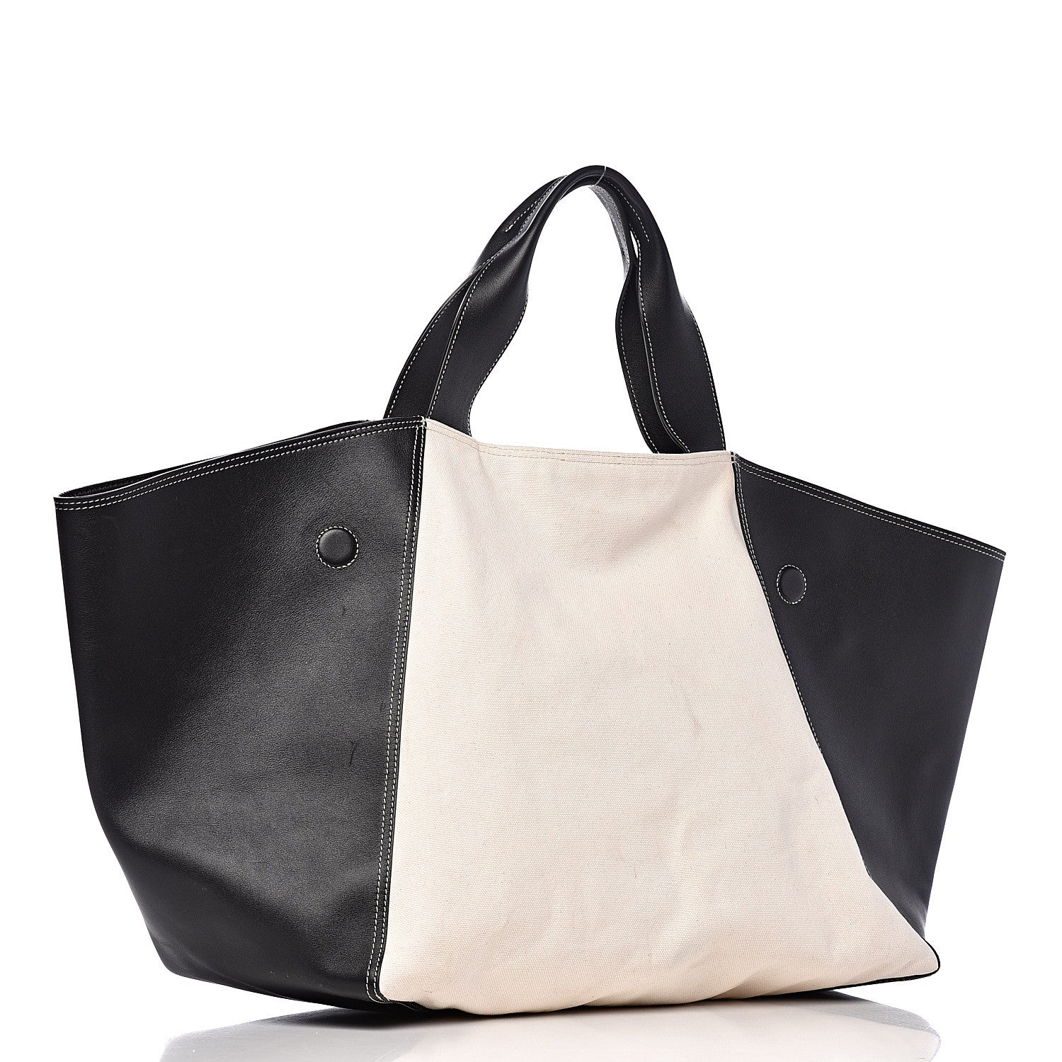 Celine Canvas Smooth Calfskin Frame Tote Black White 4 of 18