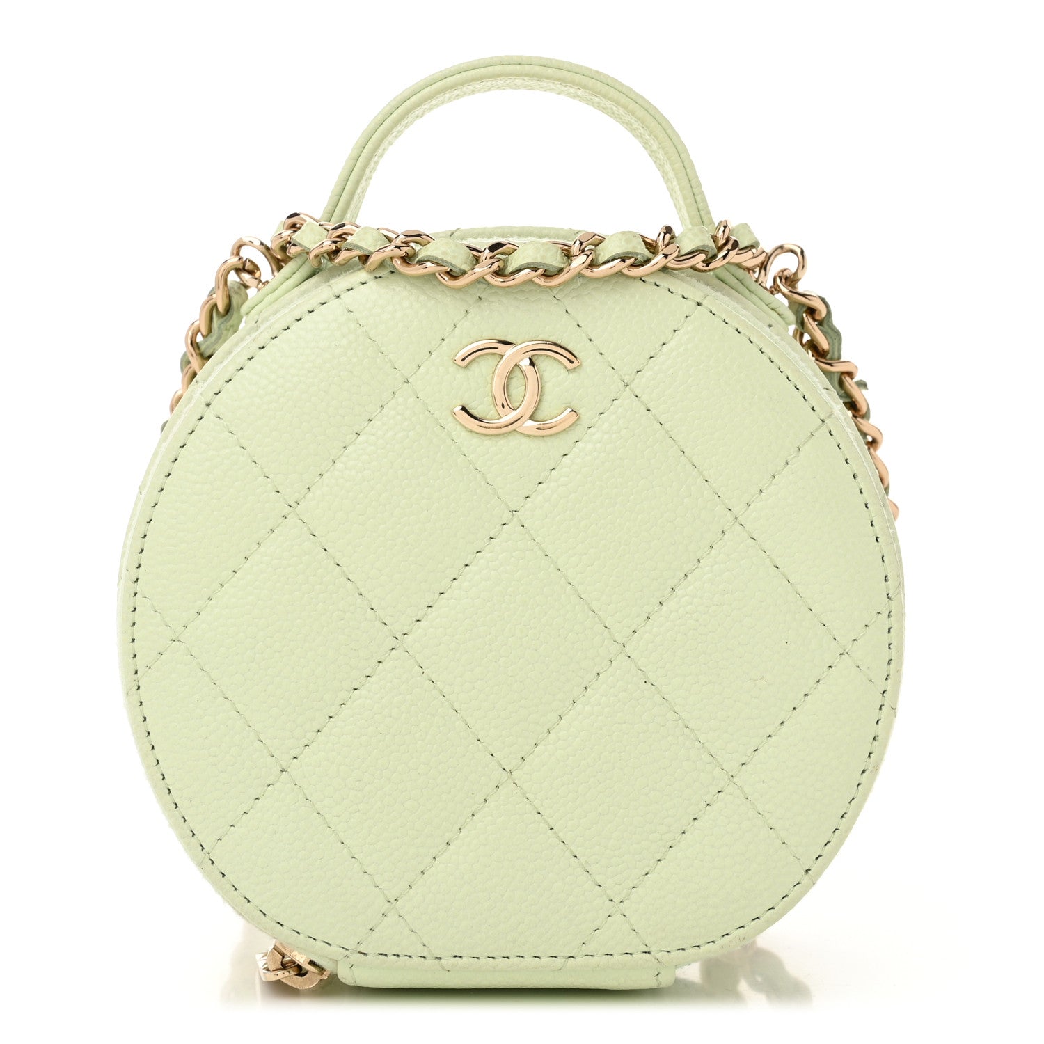 Chanel Caviar Quilted Round Handle With Care Vanity With Chain Light Green 1 of 12