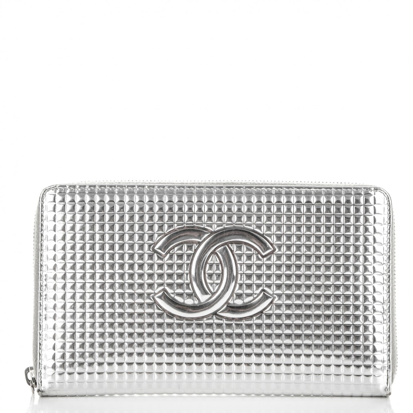 Patent Embossed CC Large Zip Around Organizer Wallet Silver