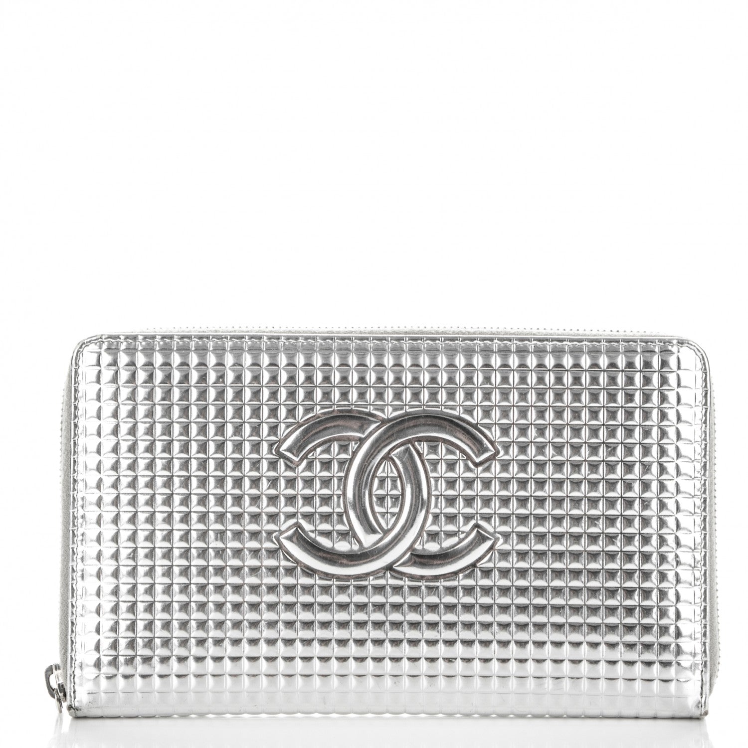 Chanel Patent Embossed CC Large Zip Around Organizer Wallet Silver 1 of 7