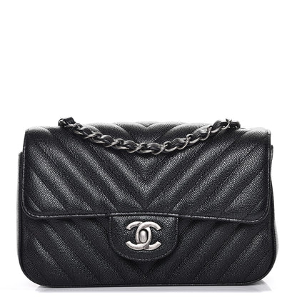 Chanel Metallic Caviar Chevron Quilted Mini Rectangular Flap Black 1 of 8