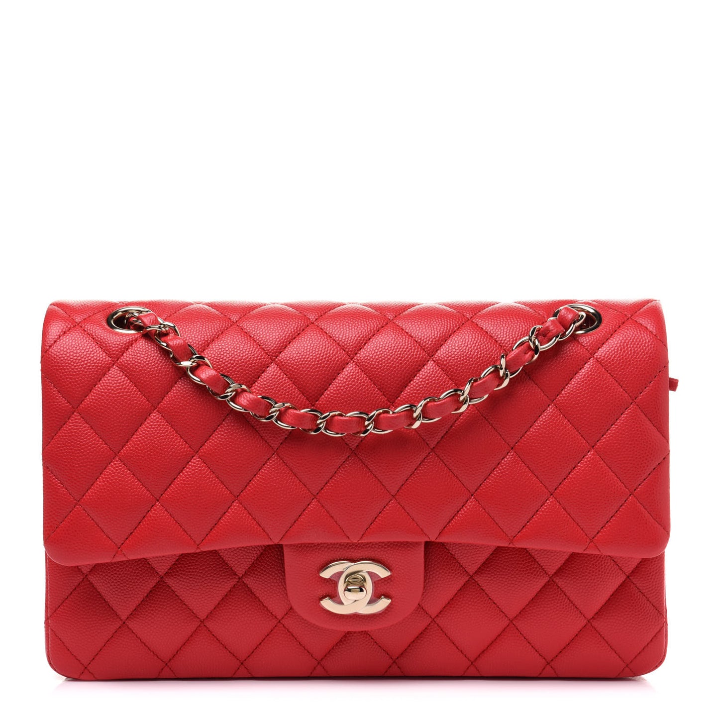 Caviar Quilted Medium Double Flap Red