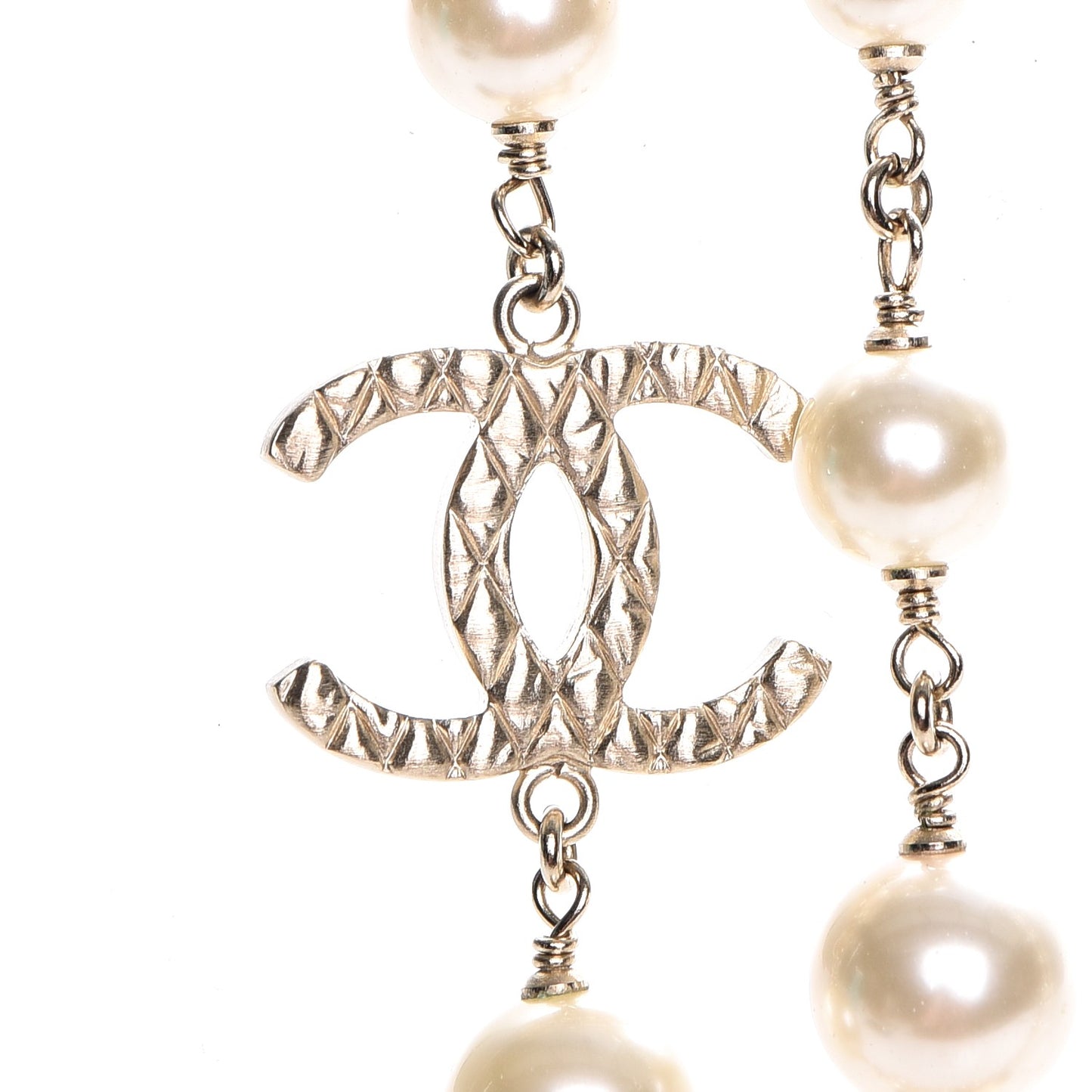 Pearl CC Long Necklace Light Gold