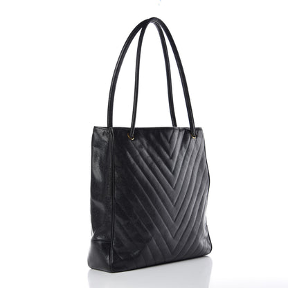 Chanel Caviar Chevron Quilted Shoulder Bag Black 3 of 14