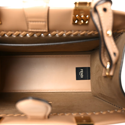 Fendi Vitello King Ceylon Plexiglass Woven Logo Debossed Small Fendi Sunshine Shopper Tote Miele Scuro 5 of 9