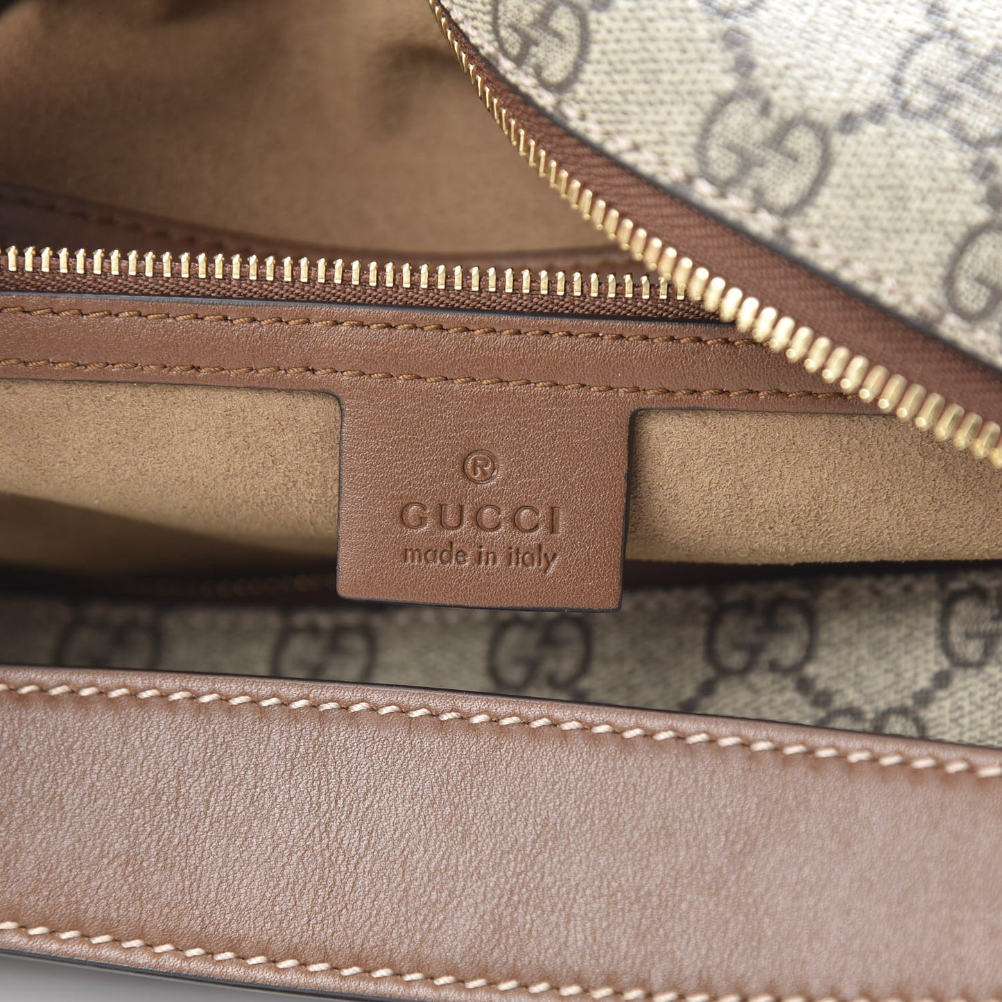 GG Supreme Monogram Large Linea A Hobo Light Brown