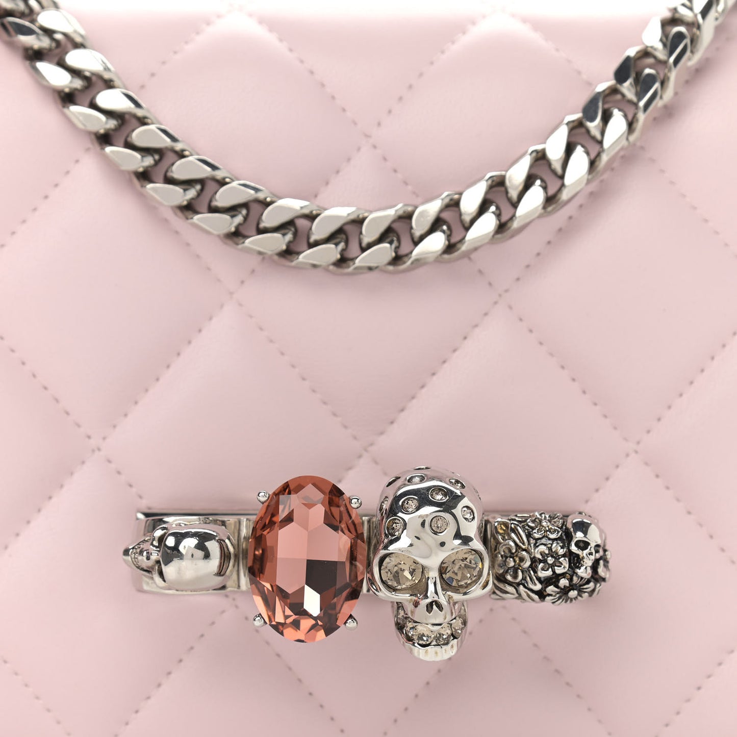 Lambskin Quilted Knuckle Shoulder Bag Pink