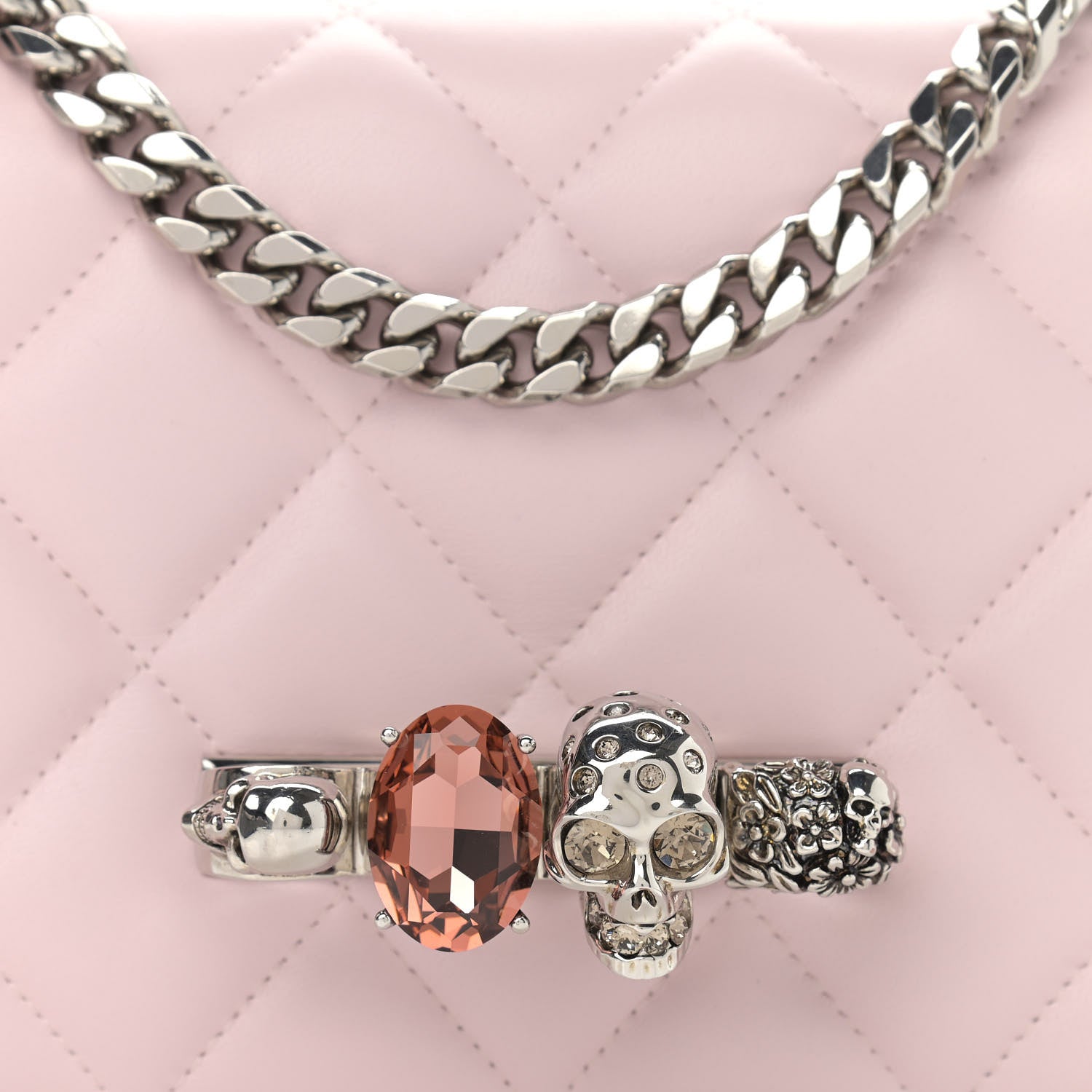 Alexander McQueen Lambskin Quilted Knuckle Shoulder Bag Pink 7 of 13