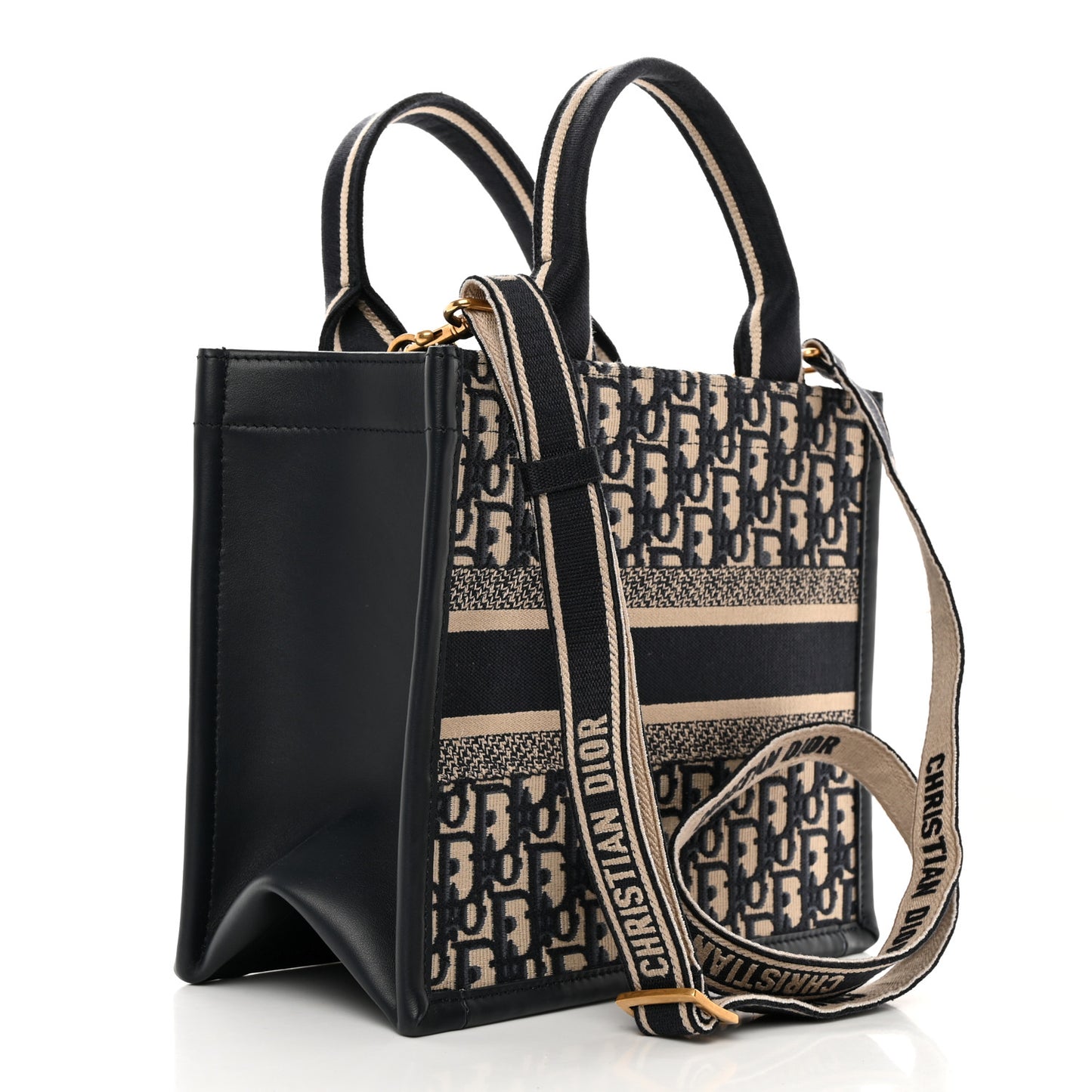 Oblique Calfskin Small Book Tote With Strap Blue Multicolor