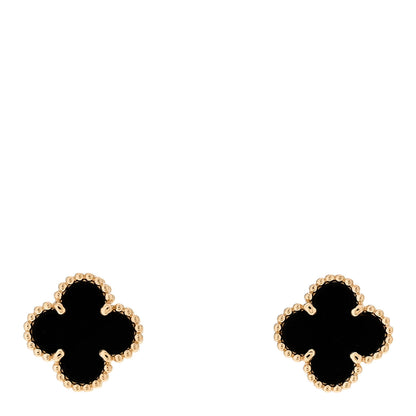 Van Cleef & Arpels 18K Yellow Gold Black Onyx Sweet Alhambra Earrings 1 of 5