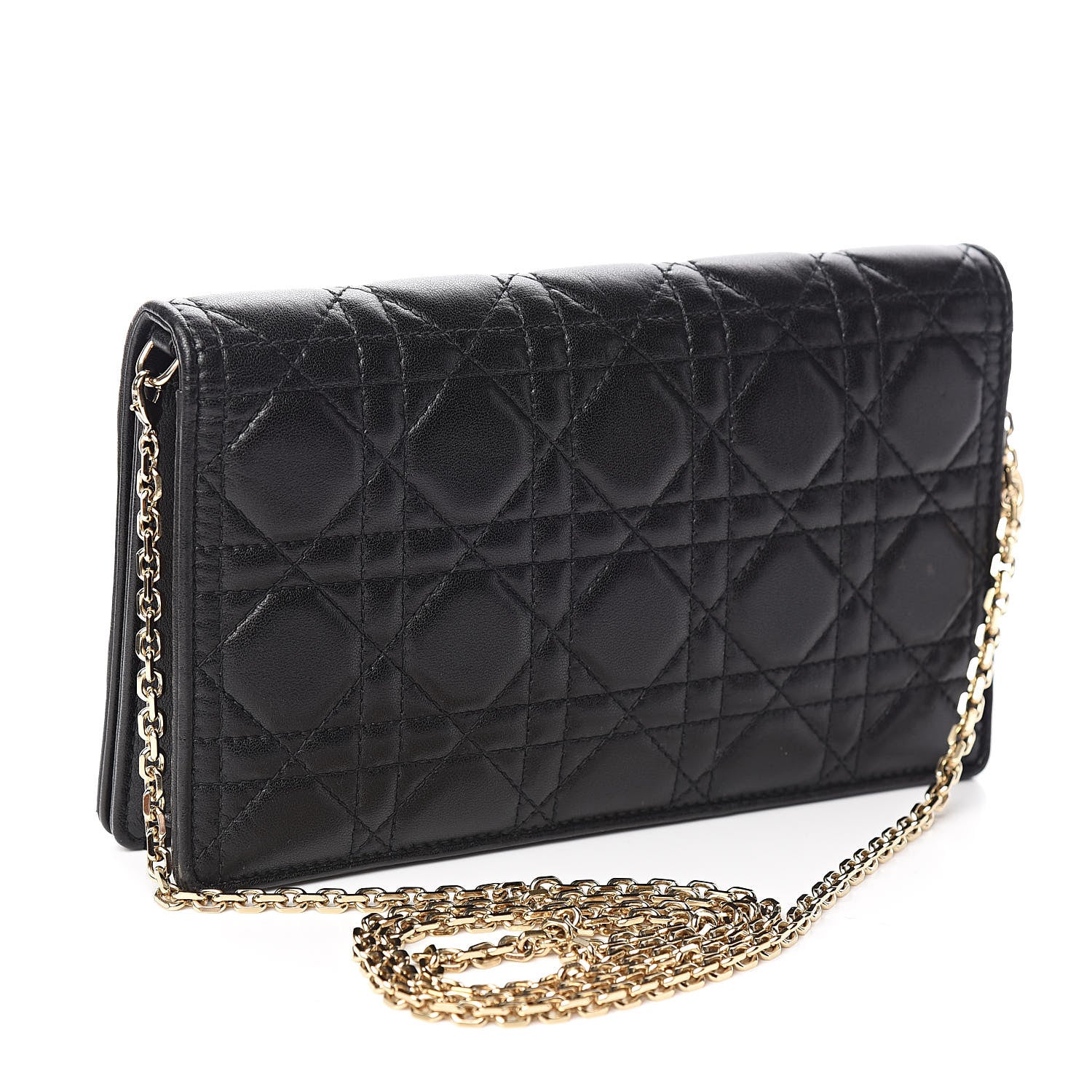 Christian Dior Lambskin Cannage Lady Dior Chain Wallet Black 3 of 11