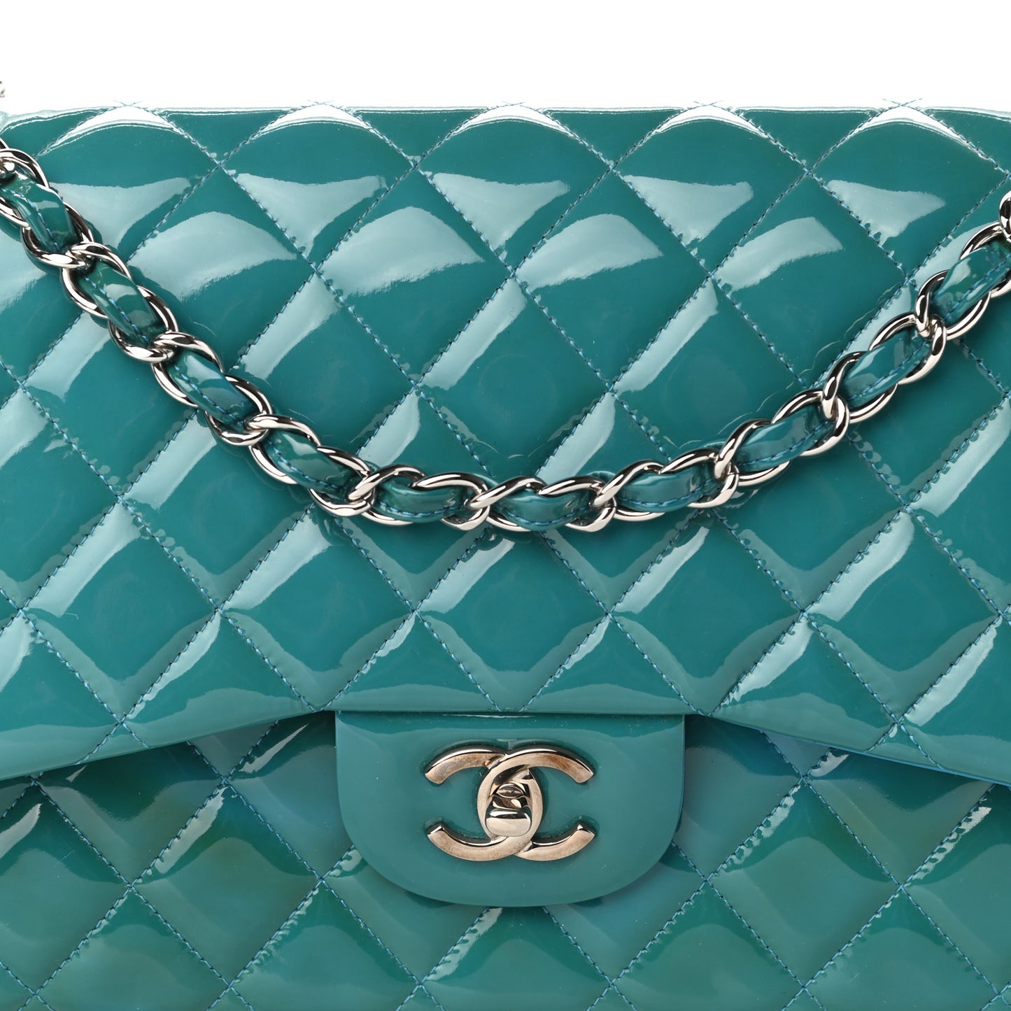 Patent Quilted Jumbo Double Flap Blue