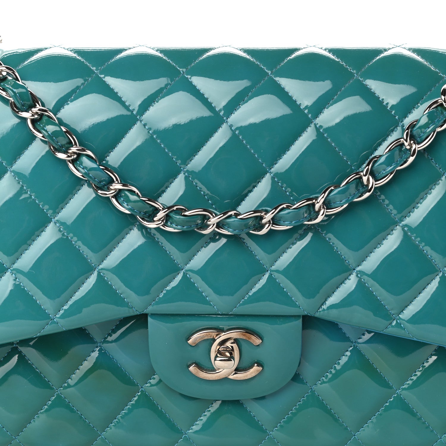 Chanel Patent Quilted Jumbo Double Flap Blue 7 of 11