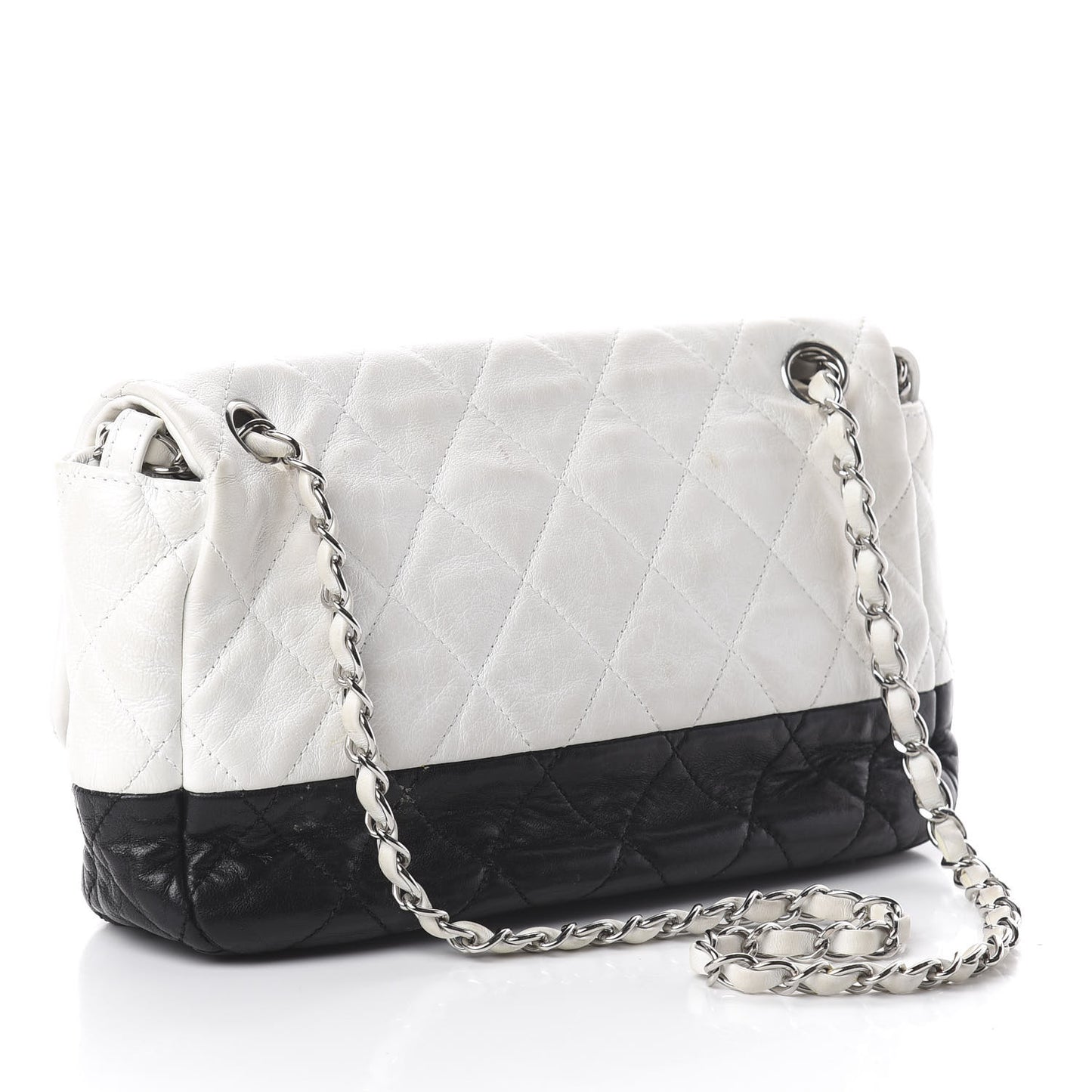 Lambskin Quilted Medium Flap Black White