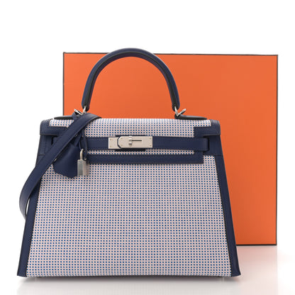 Hermes Toile Quadrille Swift Kelly Sellier 28 Bleu Saphir Mauve Sylvestre 10 of 10