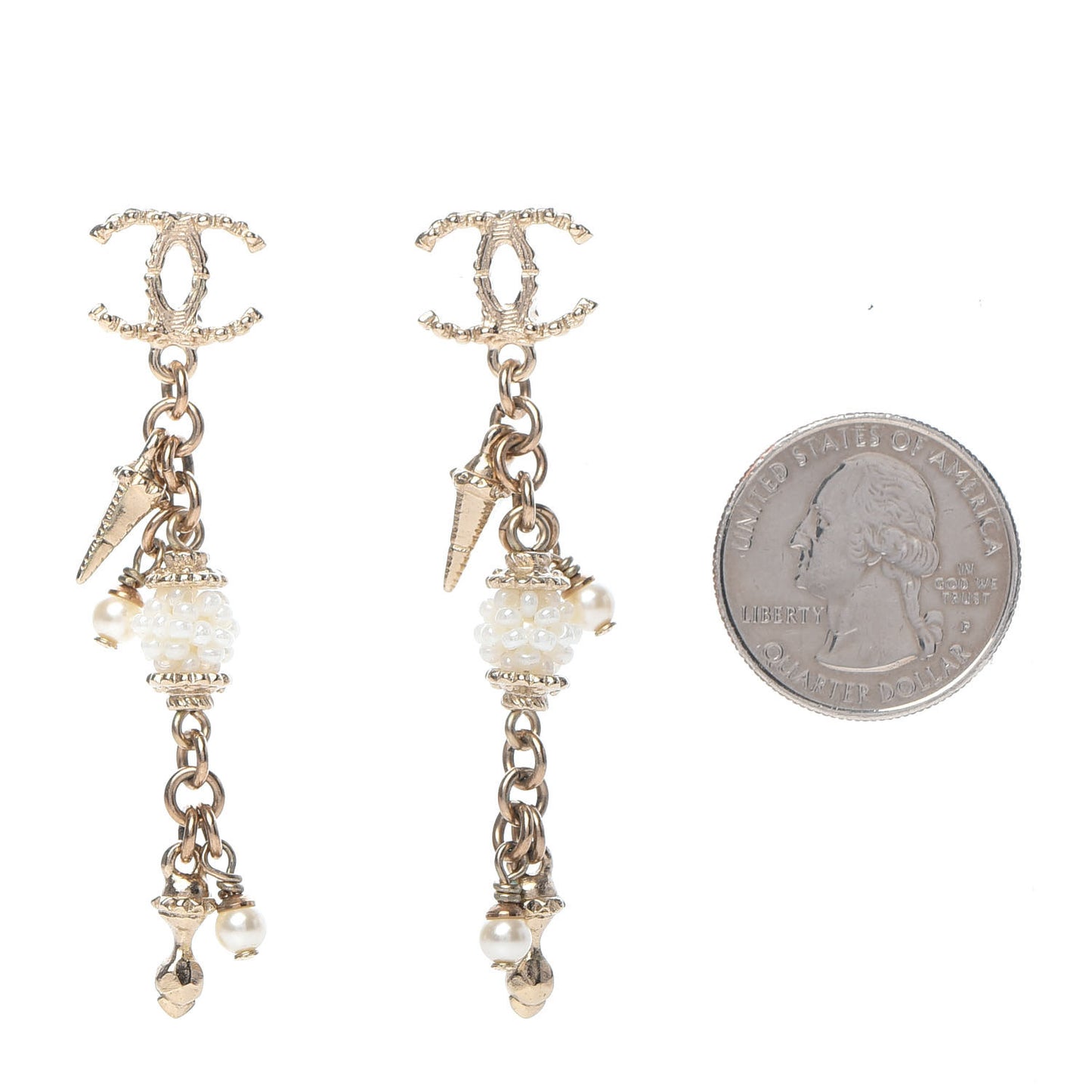 Pearl CC Drop Earrings Gold
