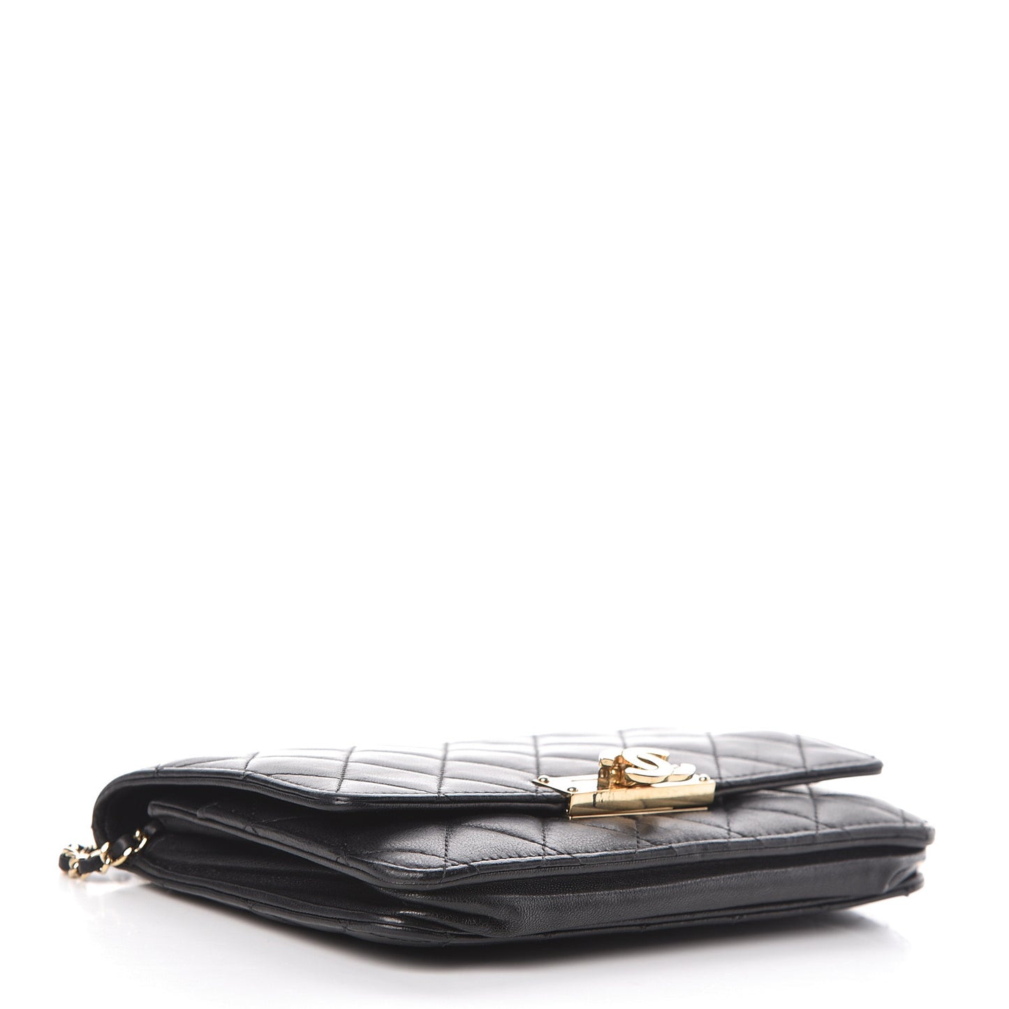 Lambskin Quilted Golden Class Wallet on Chain WOC Black