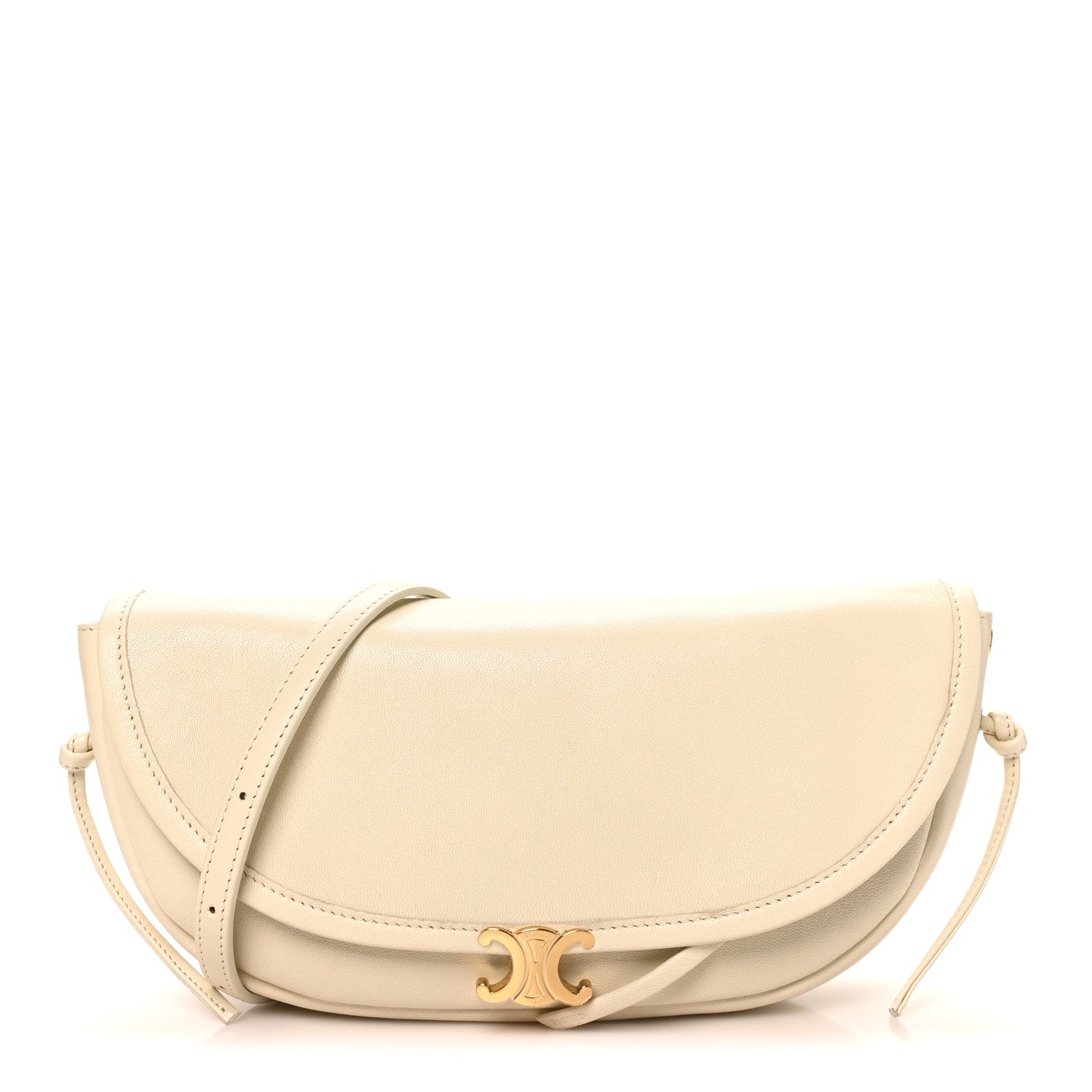 Celine Supple Shiny Lambskin Little Halfmoon Soft Triomphe White Cotton 1 of 9