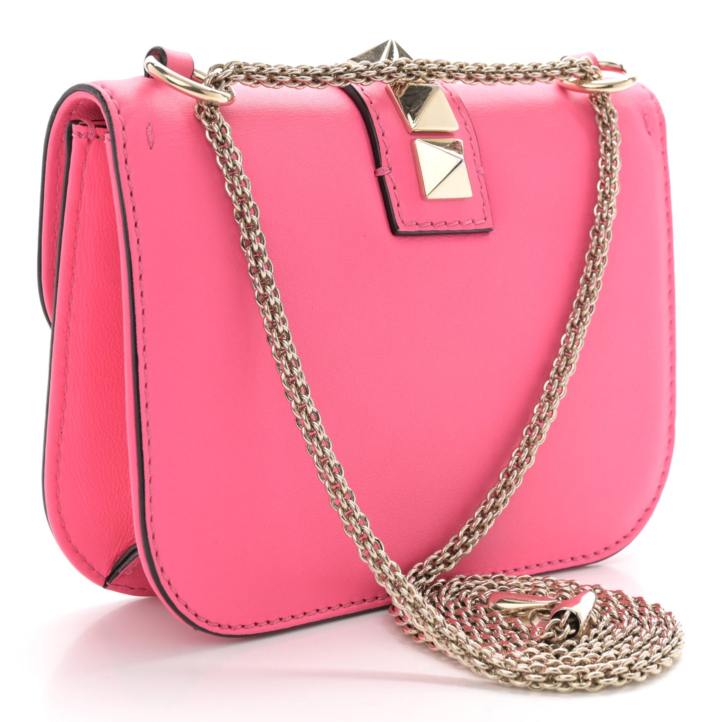 Vitello Small Glam Lock Rockstud Flap Deep Fuxia