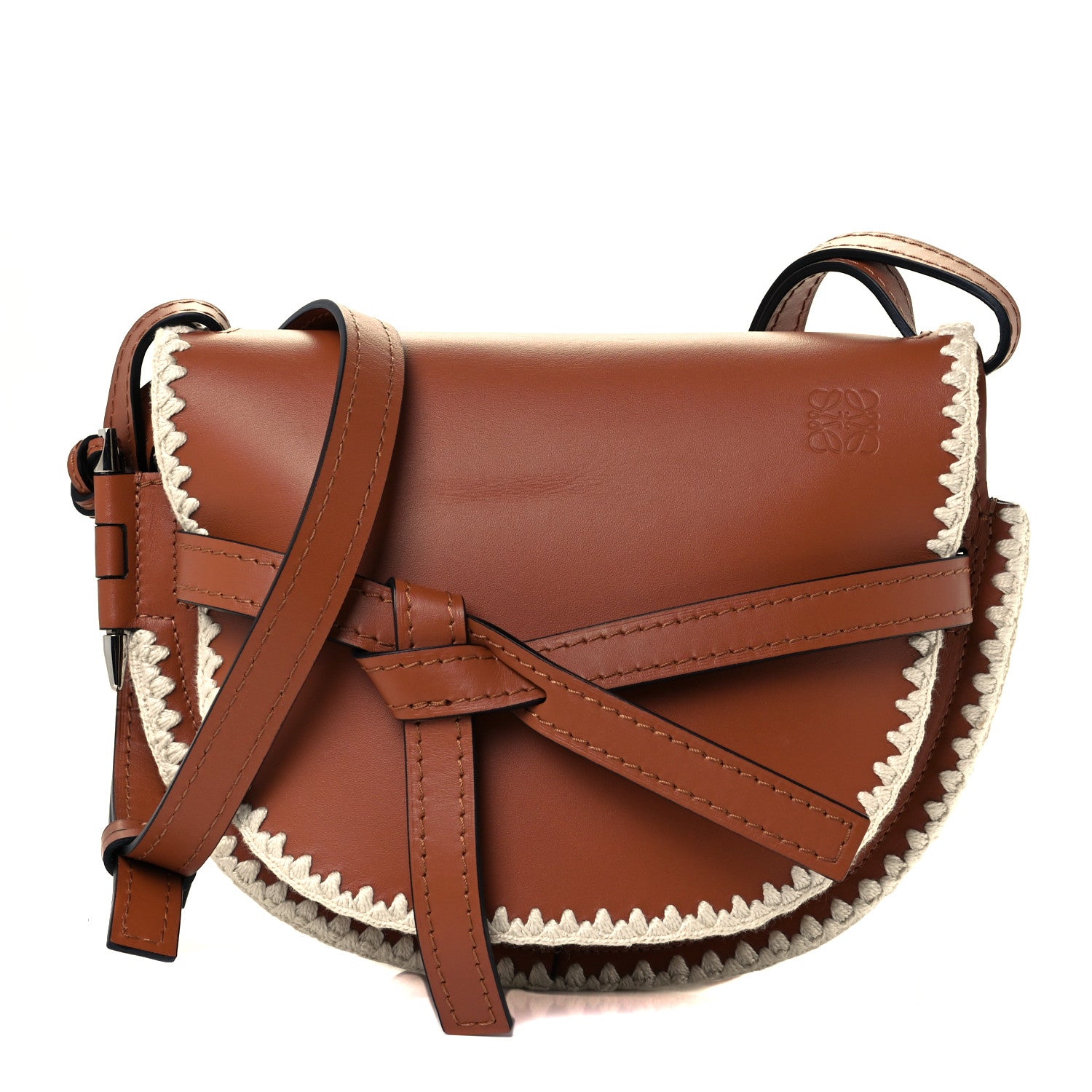 Loewe Calfskin Crochet Trim Small Gate Crossbody Bag Tan 1 of 10