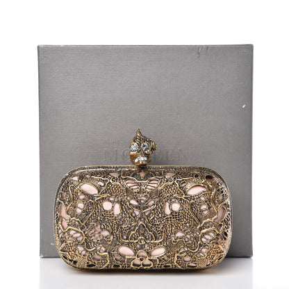 Alexander McQueen Metal Filigree Crystal Embellished Duchesse Skull Box Clutch Gold 14 of 14