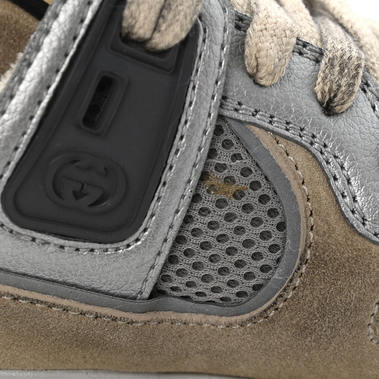 Gucci Metallic Calfskin Suede Womens Ultrapace Sneakers 35 Silver Oatmeal 8 of 9