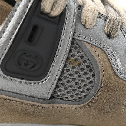 Gucci Metallic Calfskin Suede Womens Ultrapace Sneakers 35 Silver Oatmeal 8 of 9