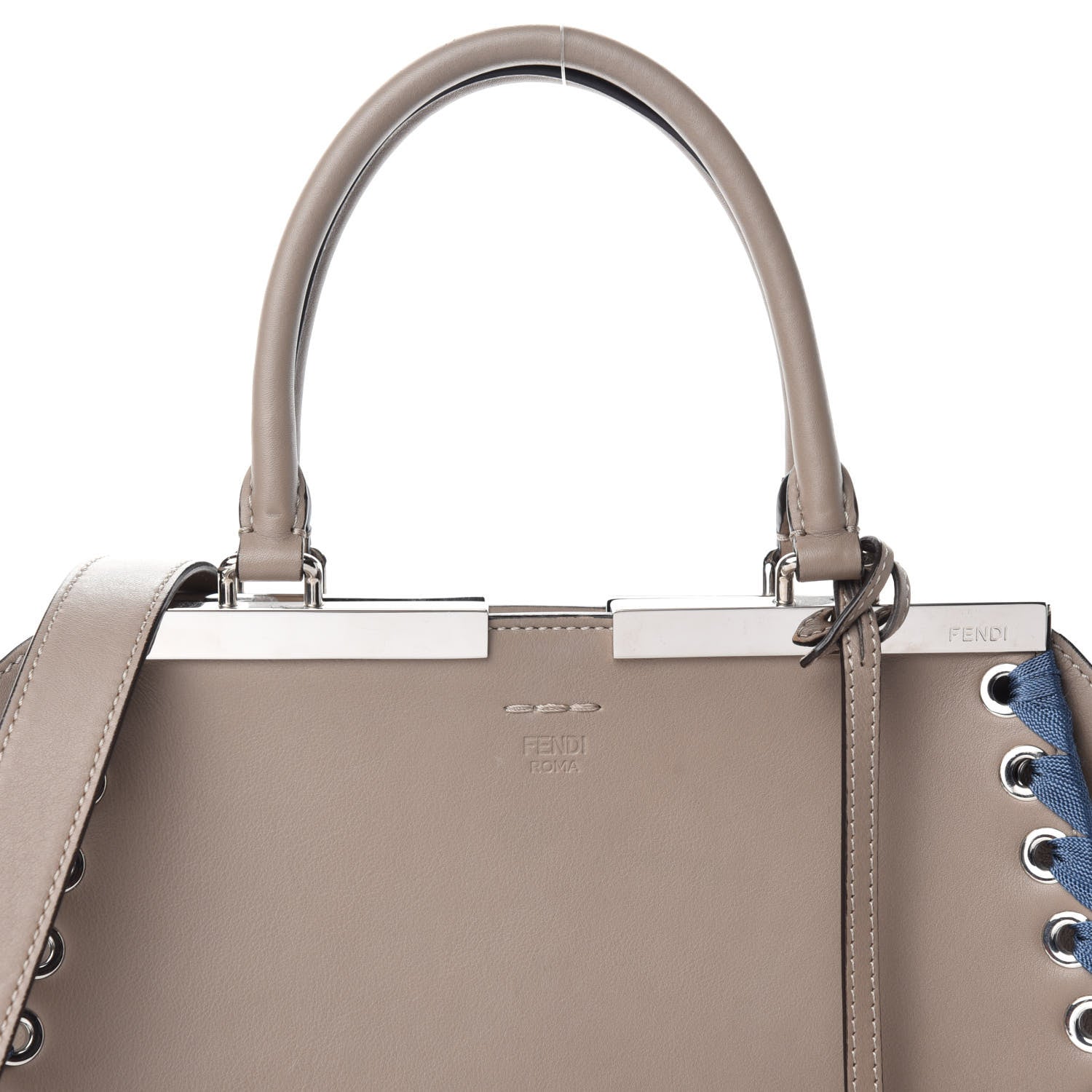 Fendi Vitello Dolce Ribbon Lace Up Petite 3Jours Tote Tortora Ceruleo 14 of 14