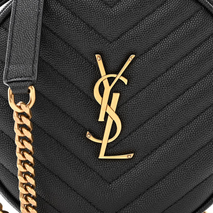 Saint Laurent Grain De Poudre Matelasse Chevron Quilted Round Vinyle Camera Bag Black 8 of 11