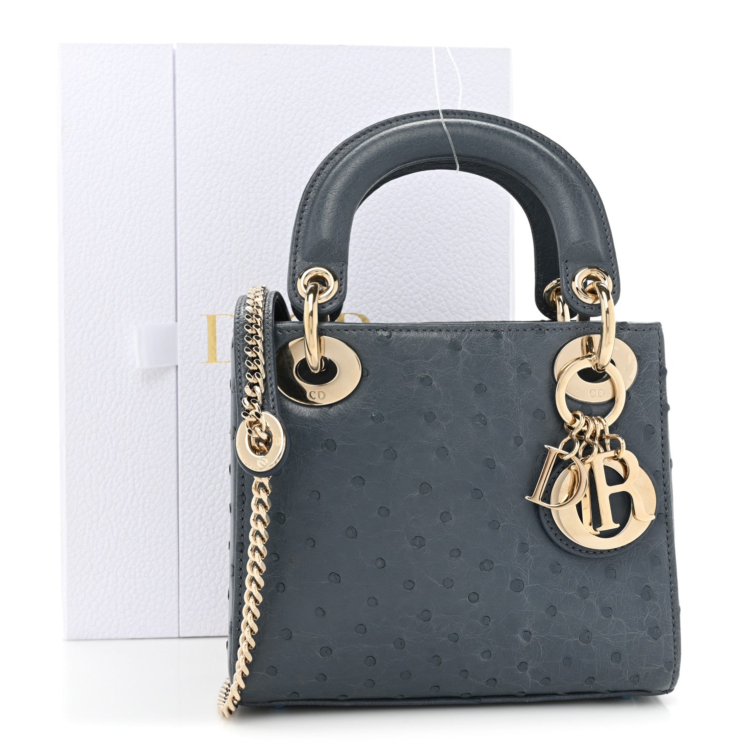 Christian Dior Ostrich Mini Lady Dior Dark Grey 12 of 12