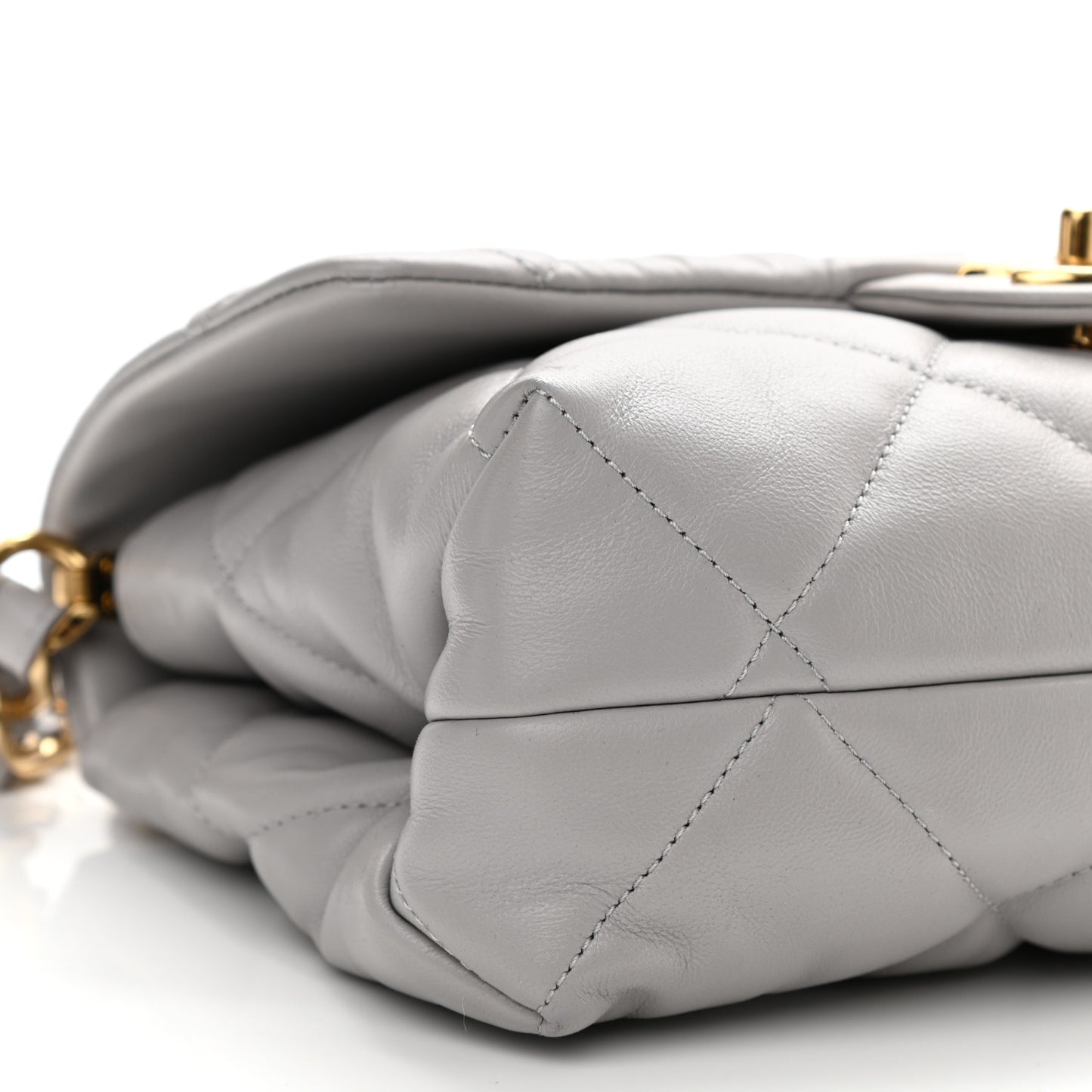 Lambskin Quilted Chain Top Handle Flap Light Grey
