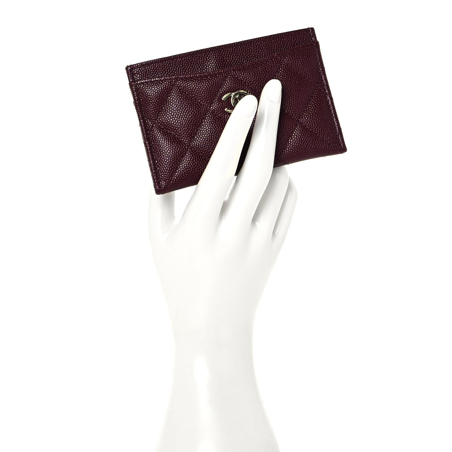 Caviar Quilted Card Holder Burgundy