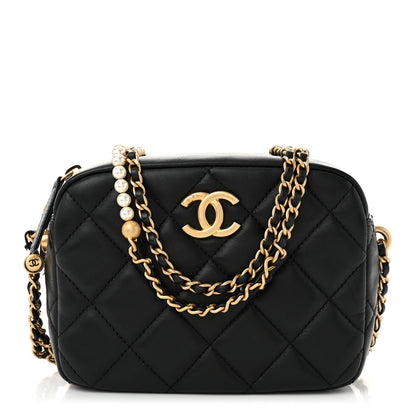 Chanel Lambskin Quilted Pearl Chain Camera Case Black 1 of 10