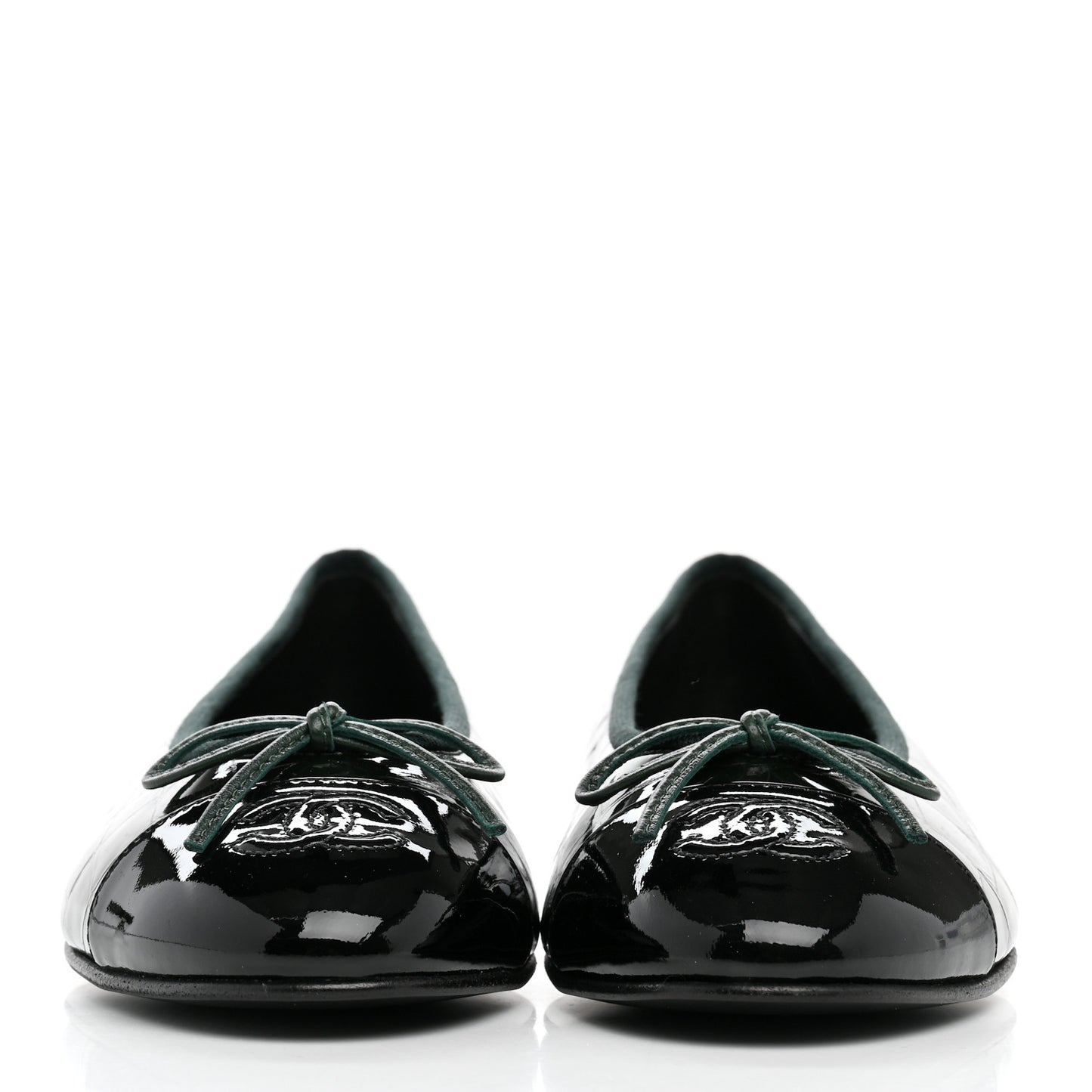 Crocodile Embossed Patent Calfskin Cap Toe CC Ballerina Flats 38 Dark Green Black