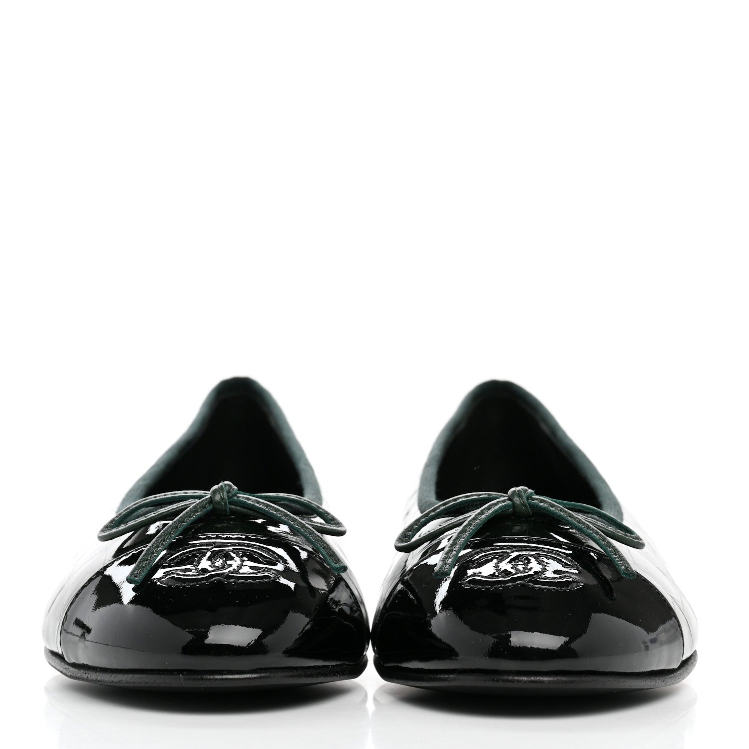 Chanel Crocodile Embossed Patent Calfskin Cap Toe CC Ballerina Flats 38 Dark Green Black 3 of 10