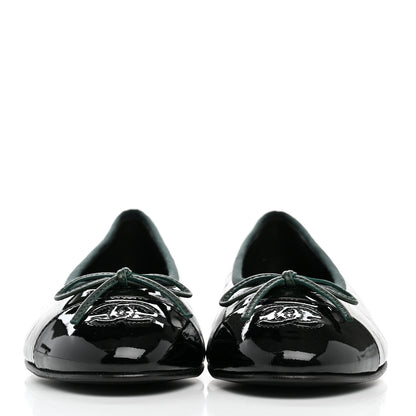 Chanel Crocodile Embossed Patent Calfskin Cap Toe CC Ballerina Flats 38 Dark Green Black 3 of 10