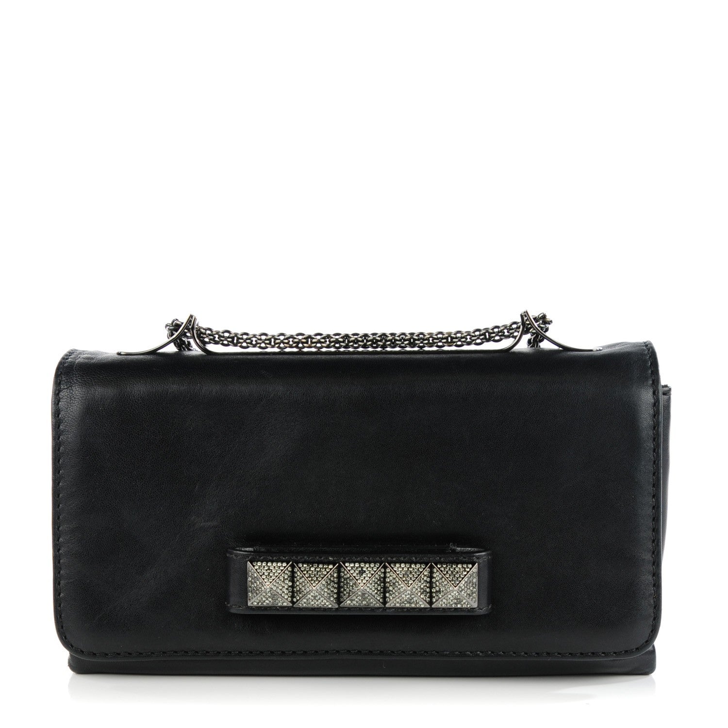 Valentino Garavani Nappa Crystal Encrusted Studs Va Va Voom Shoulder Bag Black 1 of 8