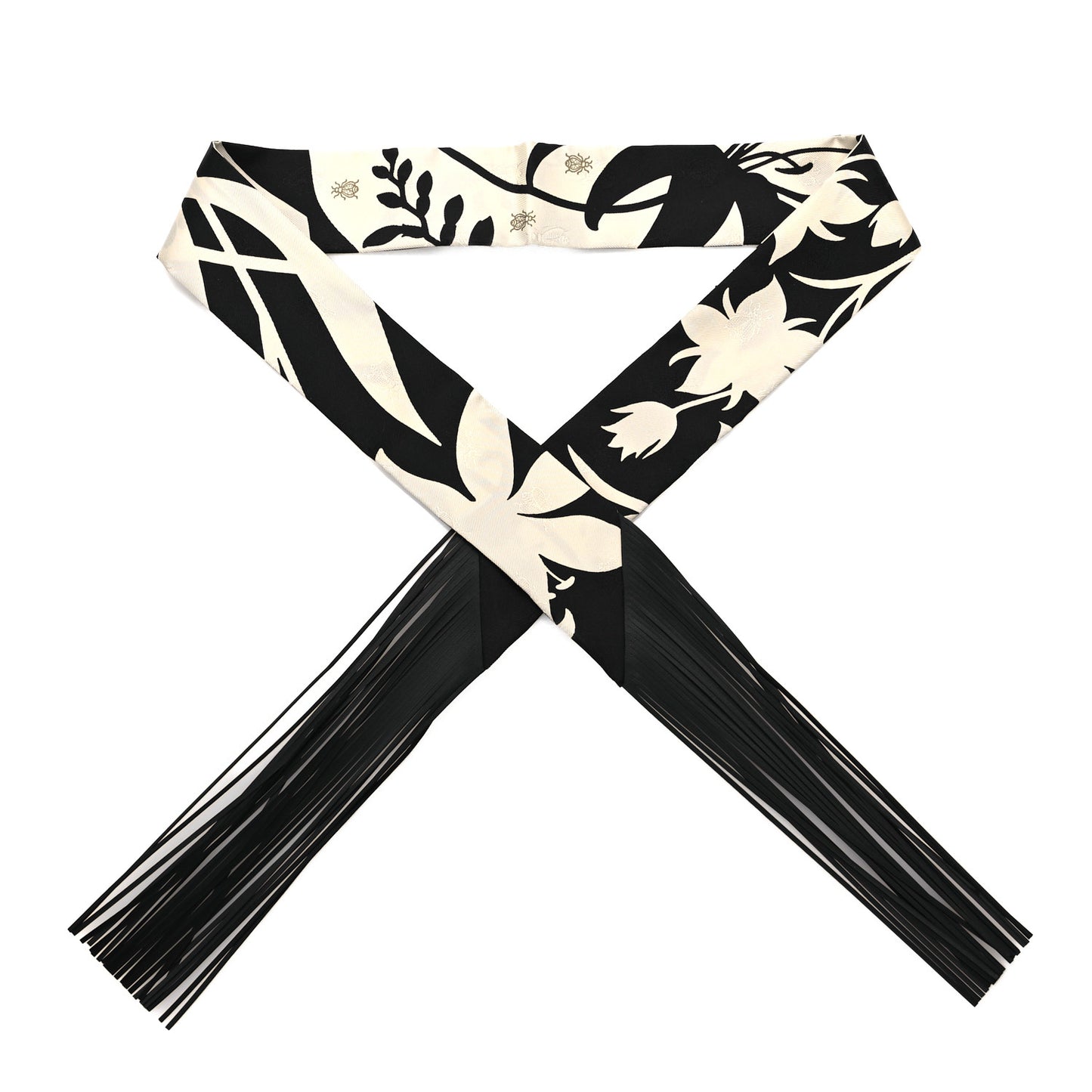 Silk Calfskin Bouquet Final Fringed Twilly Creme Black