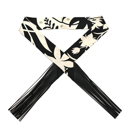 Hermes Silk Calfskin Bouquet Final Fringed Twilly Creme Black 1 of 4