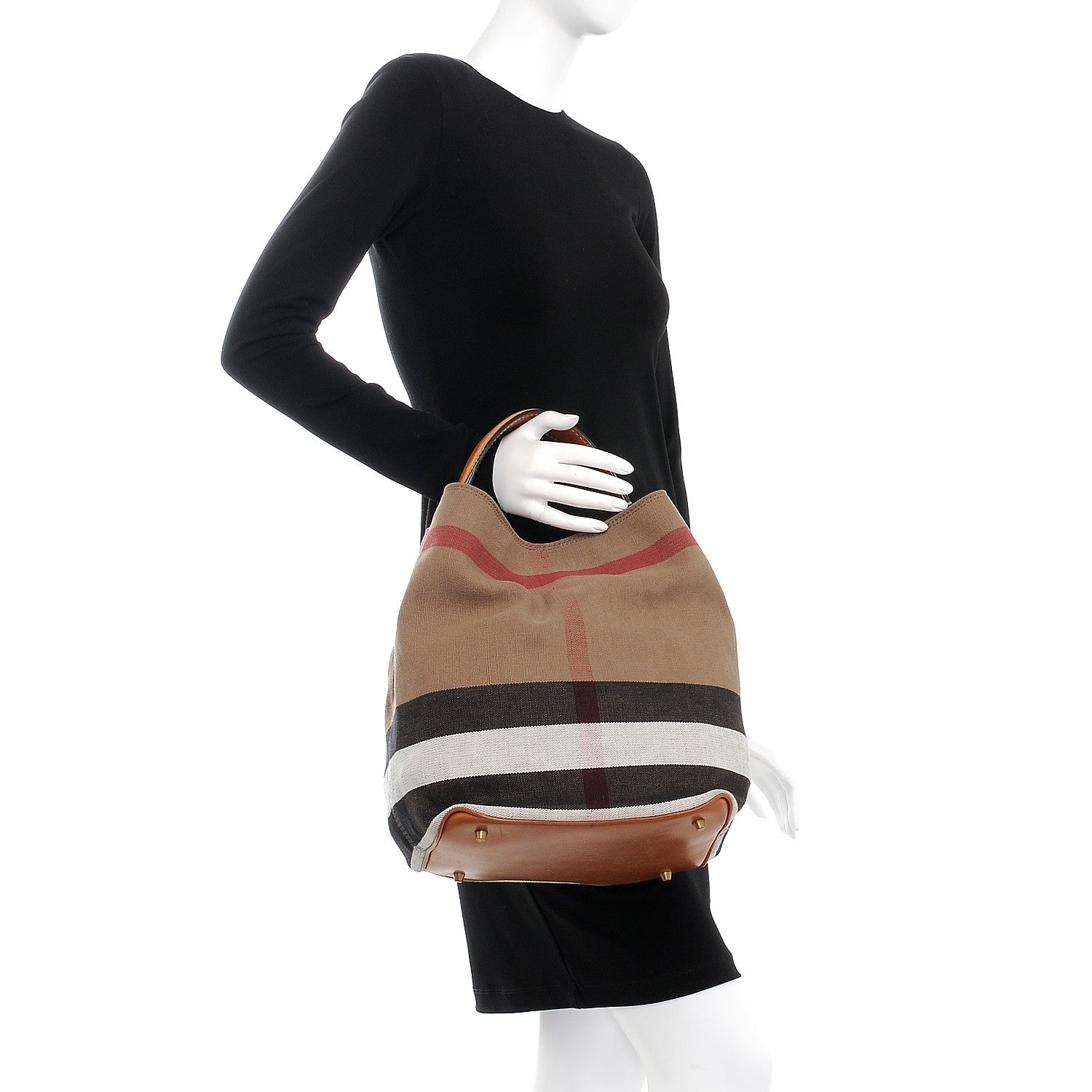 Burberry Canvas Mega Check Medium Susanna Hobo Saddle Brown 3 of 10
