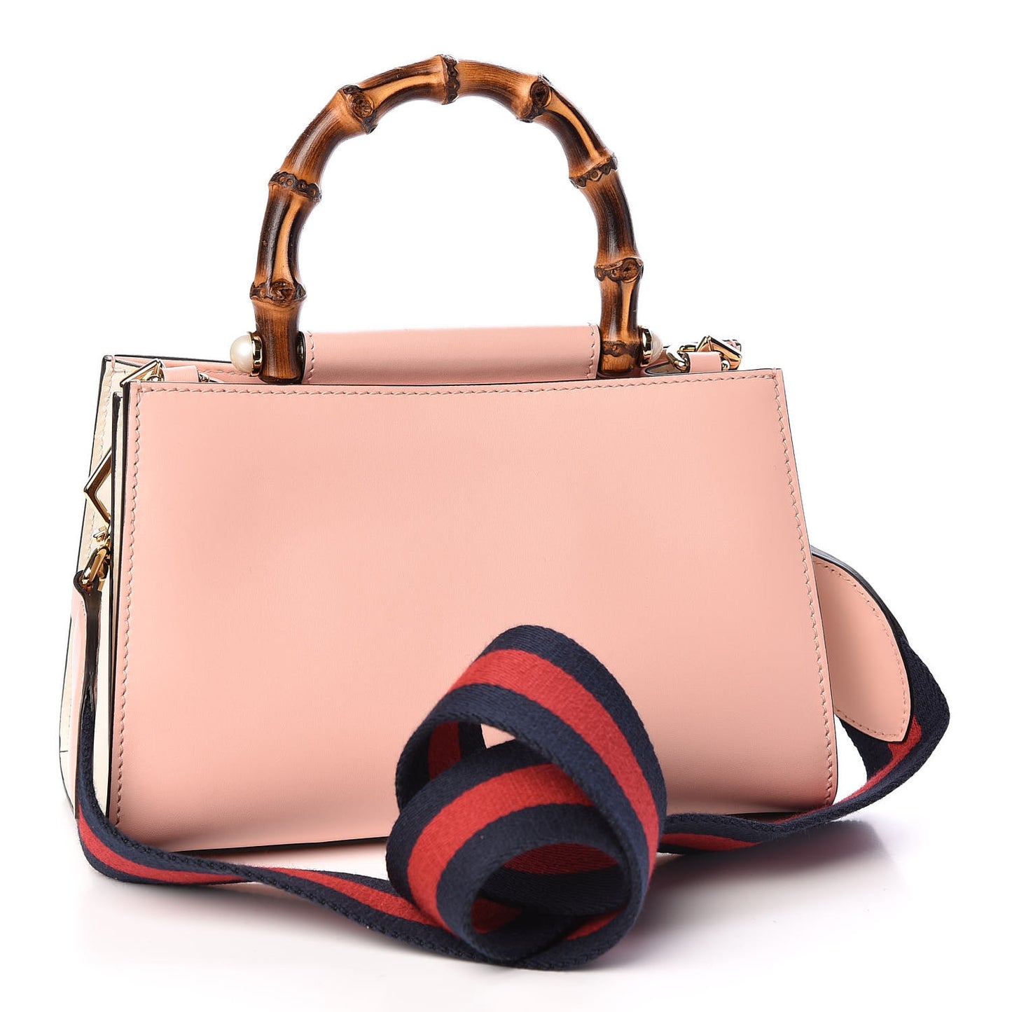 Nappa Bamboo Web Mini Nymphaea Top Handle Bag Perfect Pink Mystic White