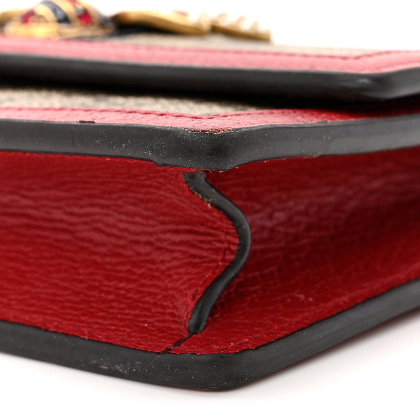 GG Supreme Monogram Web Queen Margaret Chain Wallet Red