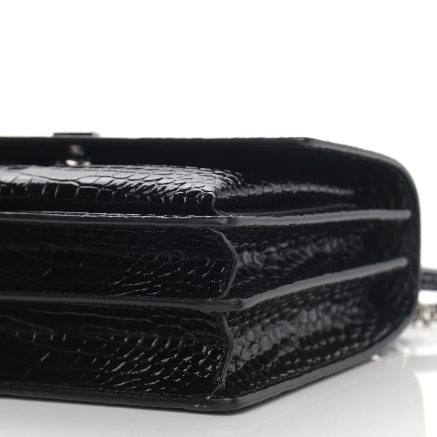 Saint Laurent Calfskin Crocodile Embossed Medium Monogram Sunset Black 10 of 11