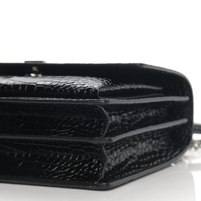 Saint Laurent Calfskin Crocodile Embossed Medium Monogram Sunset Black 10 of 11
