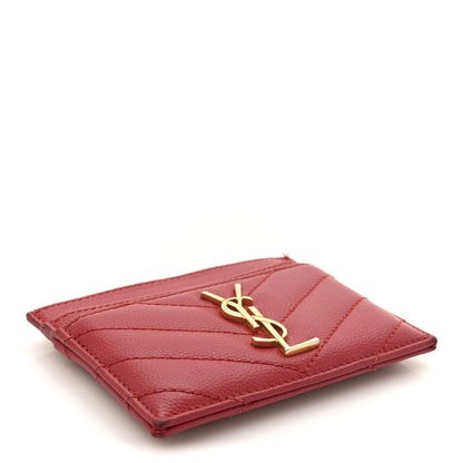 Saint Laurent Grain De Poudre Matelasse Chevron Monogram Credit Card Case New Red 4 of 12