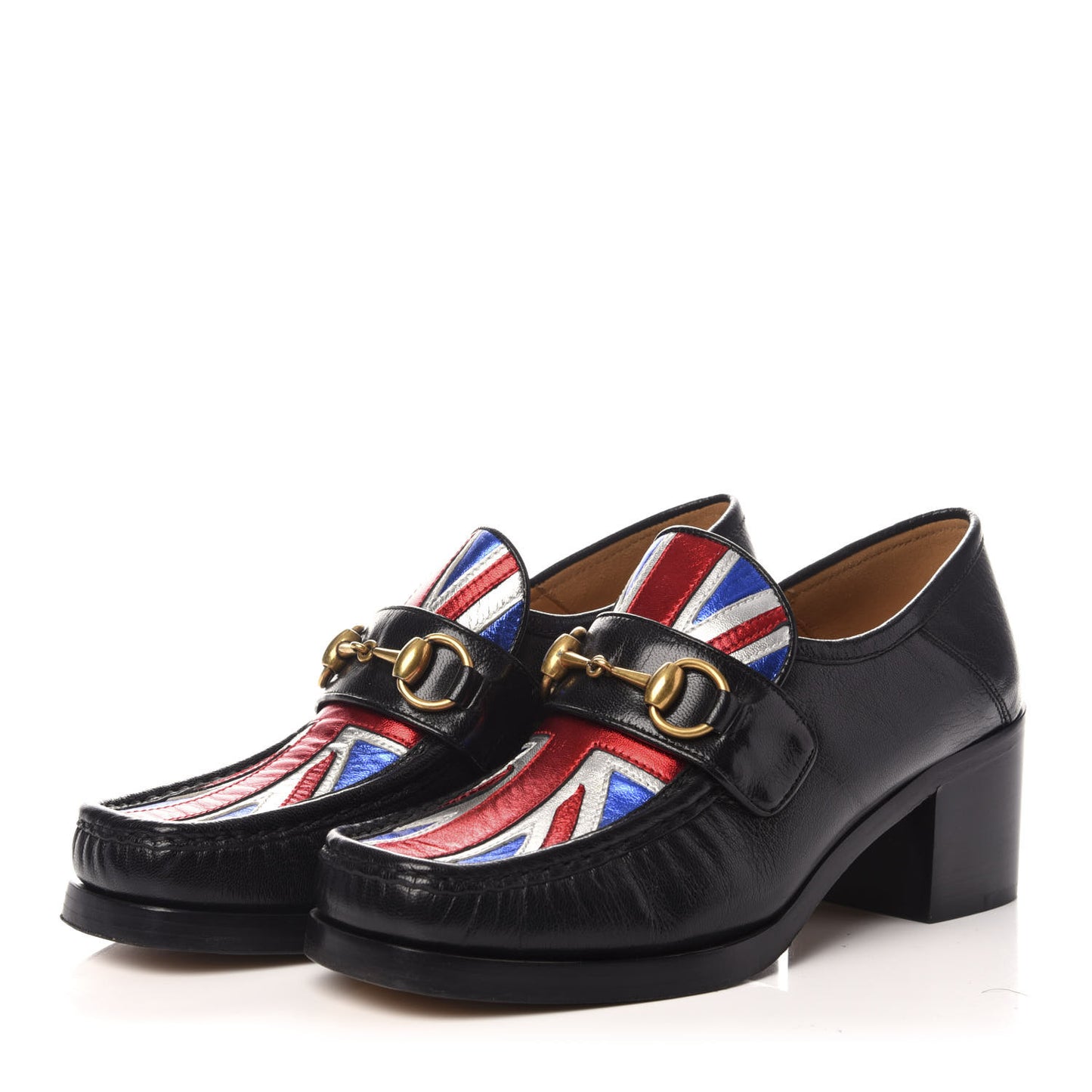 Lambskin Union Jack Horsebit Loafer Pumps 36.5 Black