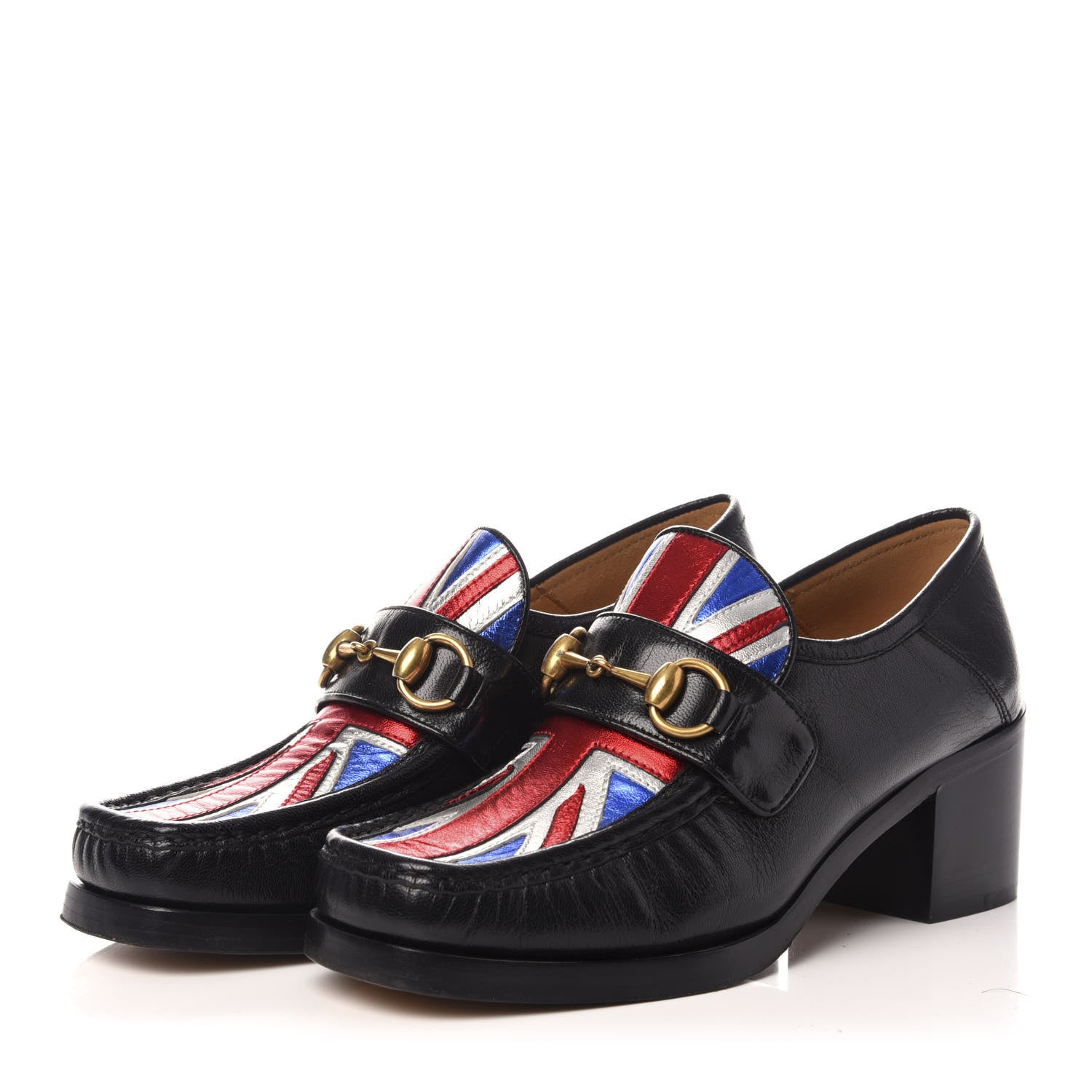 Gucci Lambskin Union Jack Horsebit Loafer Pumps 36.5 Black 3 of 7