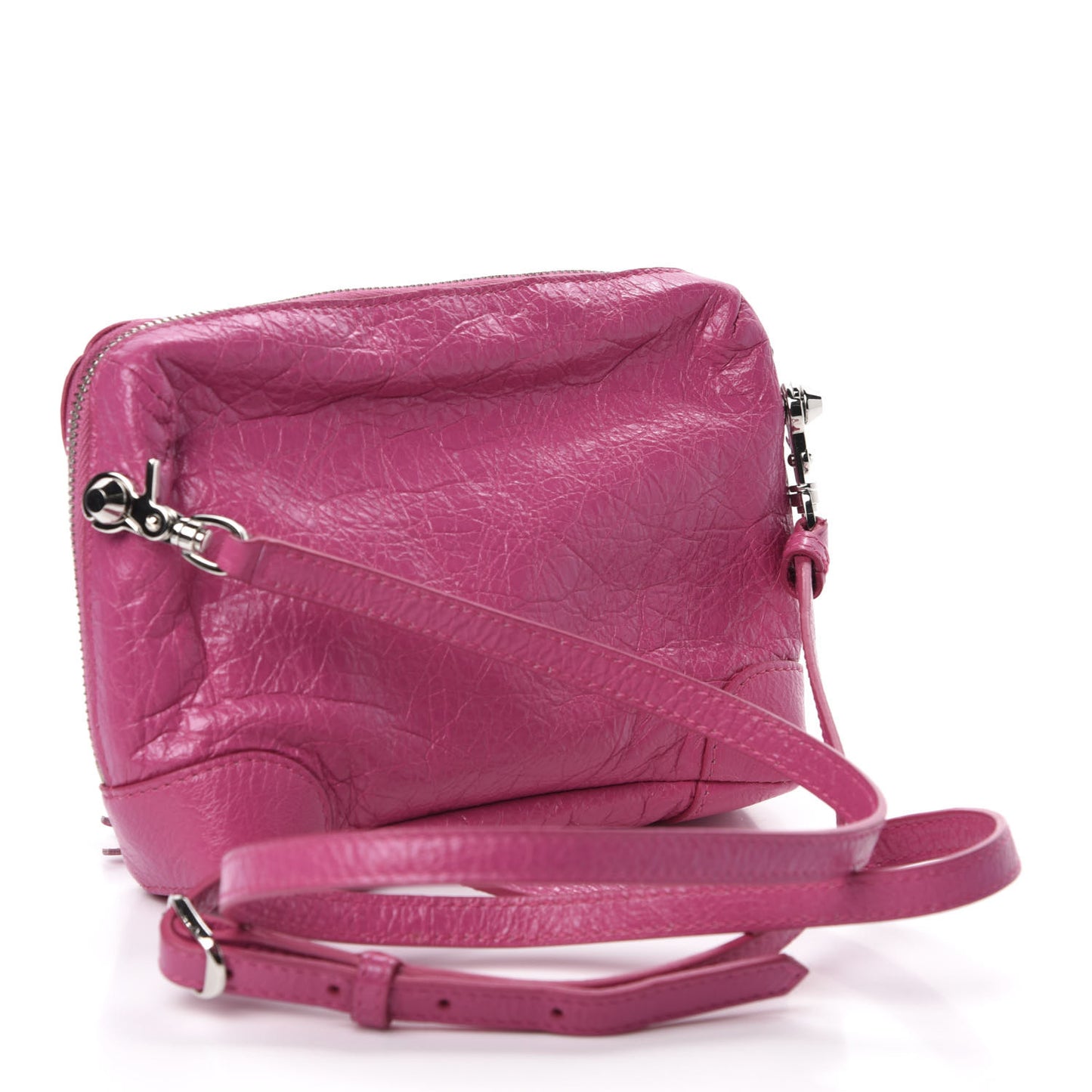Agneau Arena Classic Silver Hardware XS Reporter Crossbody Rose Flamingo