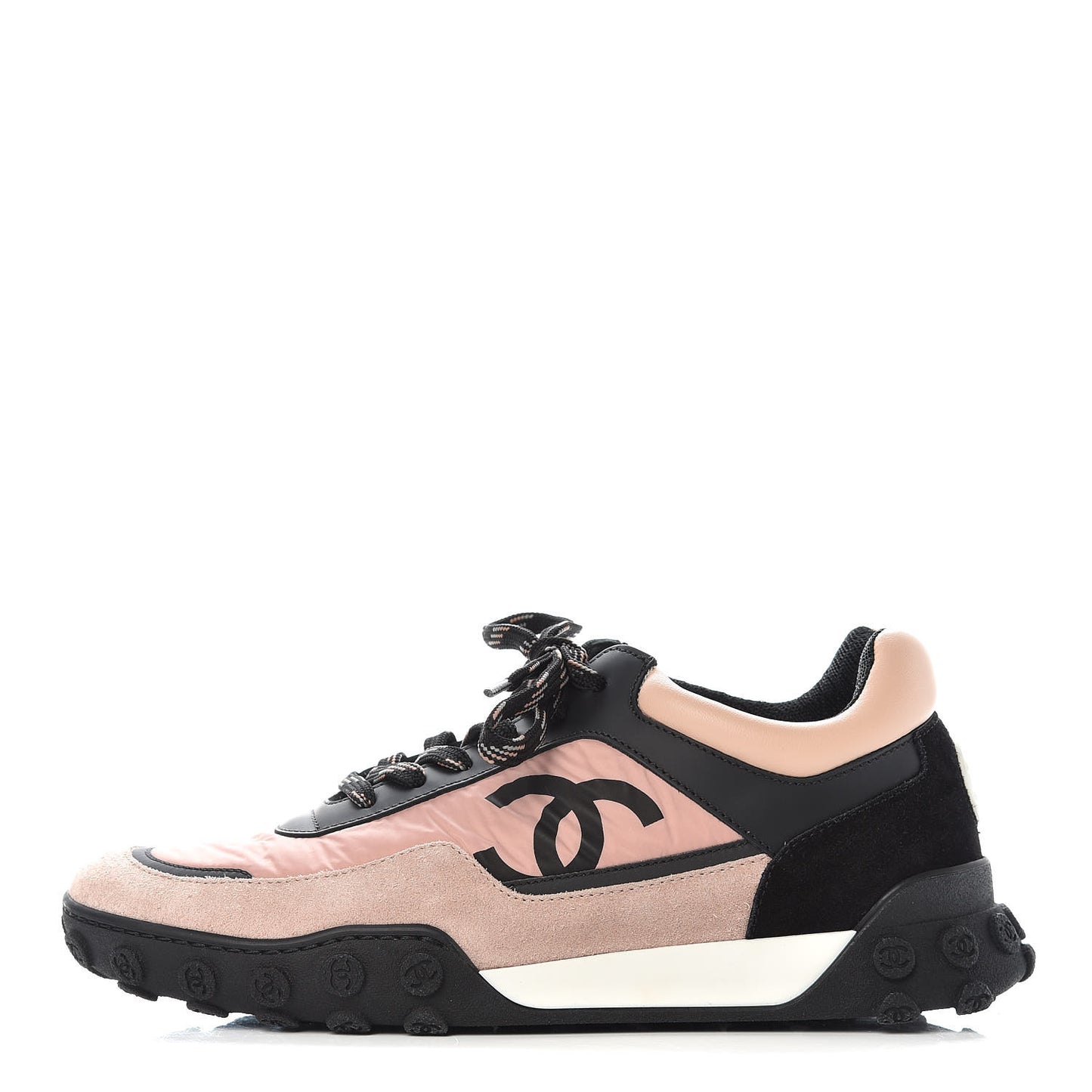 Nylon Calfskin Suede CC Womens Sneakers 37.5 Pink Black