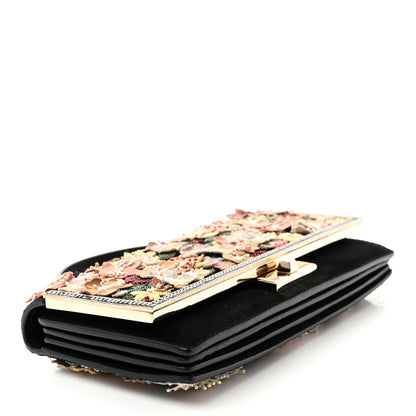 Valentino Garavani Velvet Crystal Flower Embellished Top Handle Clutch Black Multicolor 4 of 11